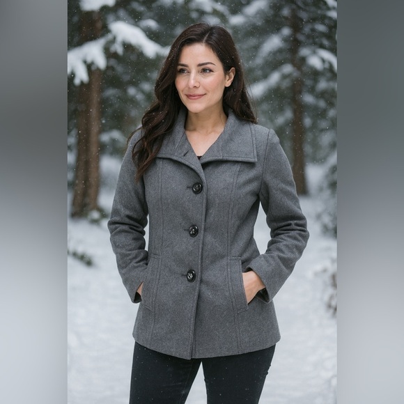 Stile Benetton Gray Wool Blend Pea Coat Size 4 - Picture 1 of 11